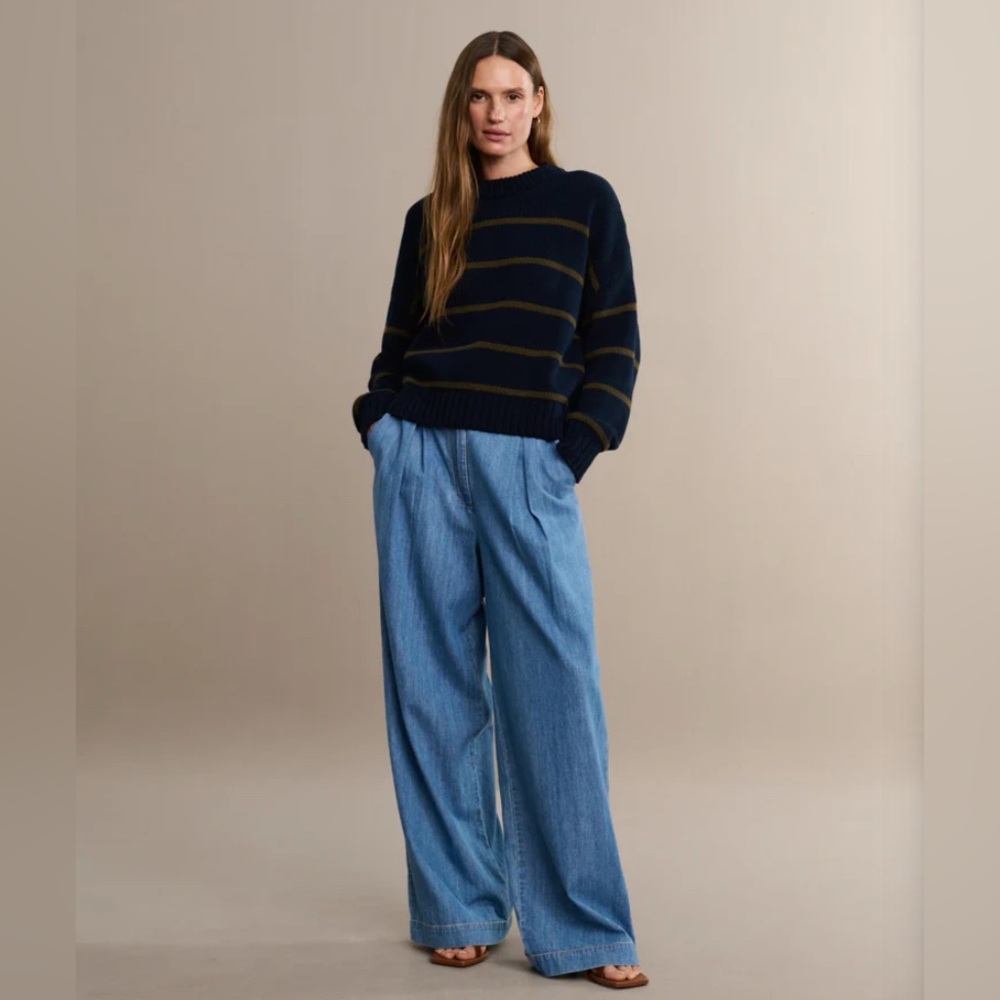Jenni Kayne Newport Denim Trousers Size 10 | High-Rise Wide Trouser Leg